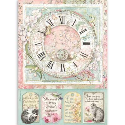 Stamperia Orchids and Cats Rice Paper - Clock